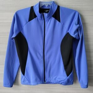 Trek Cycling Jacket Back Pockets Blue/Black Polyester Full Zip Womens M USA made